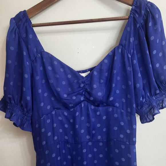 GIANNI BINI Polka Dot Short Sleeve Ruched Satin Midi Dress XL - Picture 5 of 12